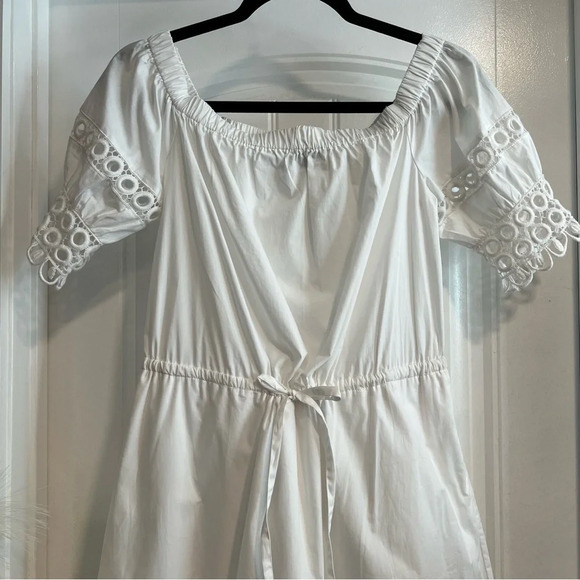 Who‎ What Wear White Cotton Tie Waist Dress Puff Short Embellished Sleeves. XS. - Picture 4 of 10
